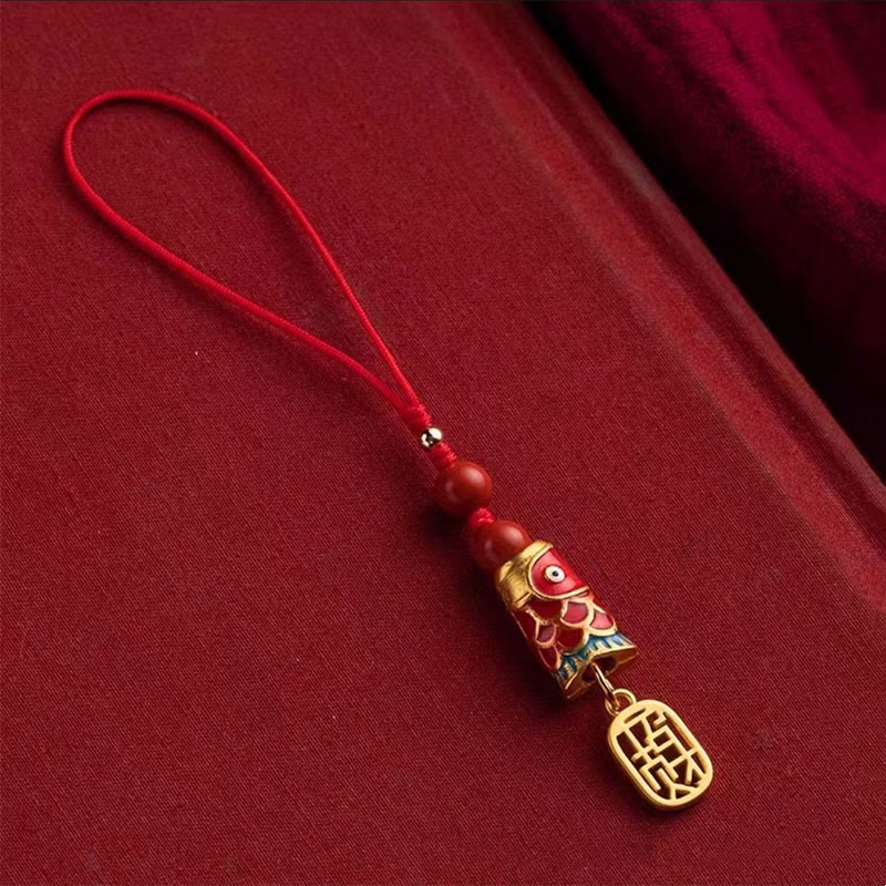 Buddha Stones Koi Fish Cinnabar Attracting Wealth Wish Ruyi Charm Luck Phone Hanging Decoration - Attracting Wealth Koi Fish - Double Bead - image 9