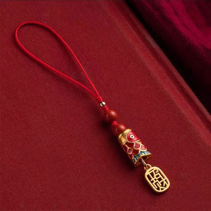 Buddha Stones Koi Fish Cinnabar Attracting Wealth Wish Ruyi Charm Luck Phone Hanging Decoration - Attracting Wealth Koi Fish - Double Bead - image 9