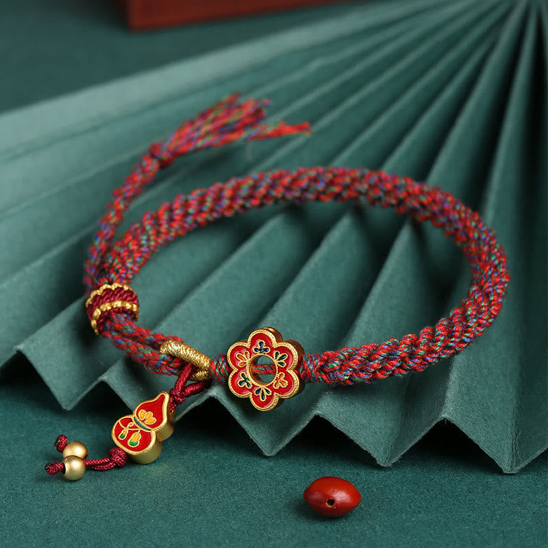 Buddha Stones Handmade Colorful Gourd Flower Protection Braided String Bracelet - image 1
