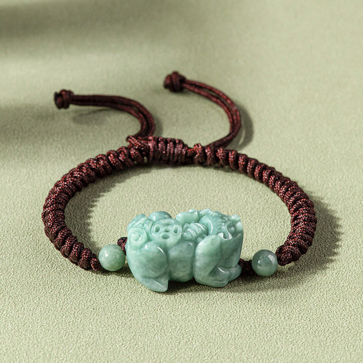Buddha Stones Handmade Natural Jade PiXiu Protection King Kong Knot Braided String Bracelet - Jade PiXiu Brown(Bracelet Size 14-20cm) - image 9