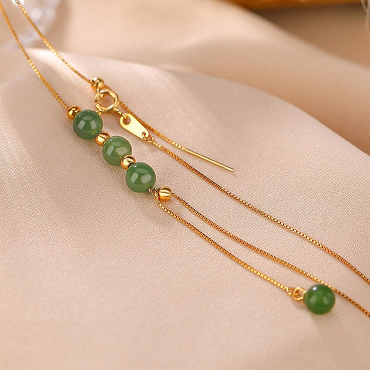 Buddha Stones 925 Sterling Silver Cyan Jade Beads Healing Necklace Pendant - image 4