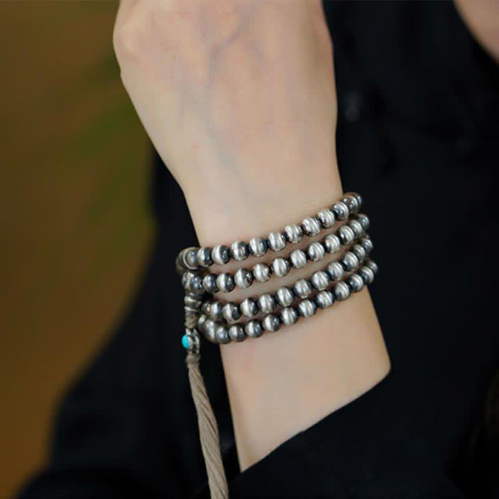 Buddha Stones 108 Mala Beads 925 Sterling Silver Red Agate Turquoise Confidence Charm Bracelet - image 9
