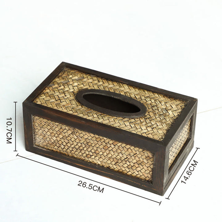 Handmade Bamboo Woven Wood Tissue Box Wooden Tissue Holder Wipes Boxes Decoration - 26.5*14.6*10.7cm - image 11