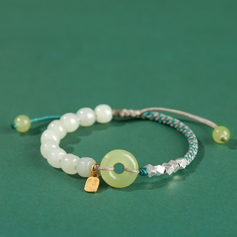 Buddha Stones 925 Sterling Silver Hetian Jade Peace Buckle Beaded Luck Happiness Charm Bracelet - Light Blue - image 14