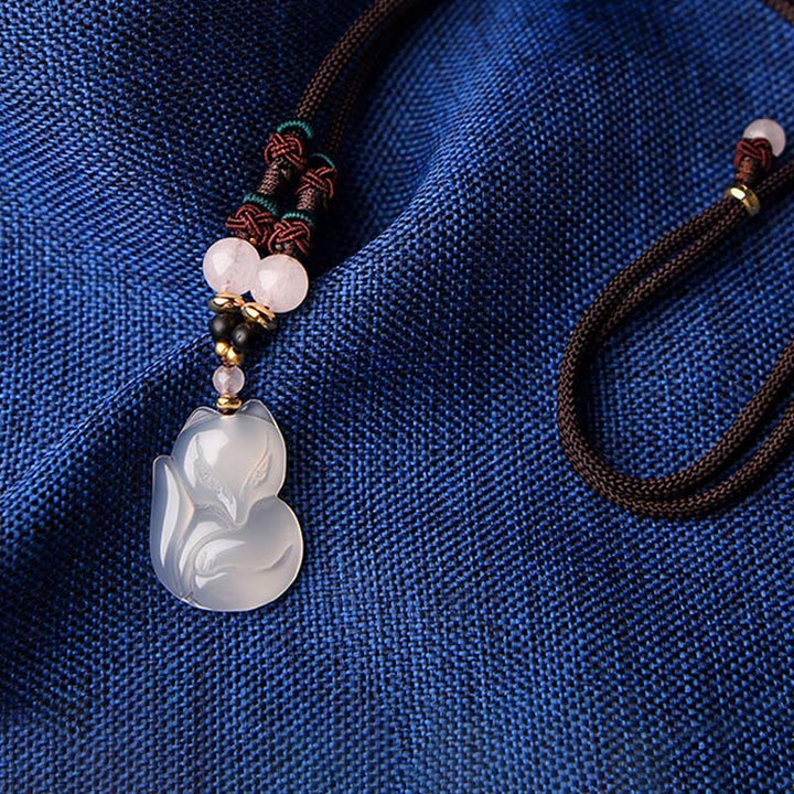 Buddha Stones Chalcedony Fox Pink Crystal Bead Harmony String Necklace Pendant - image 7