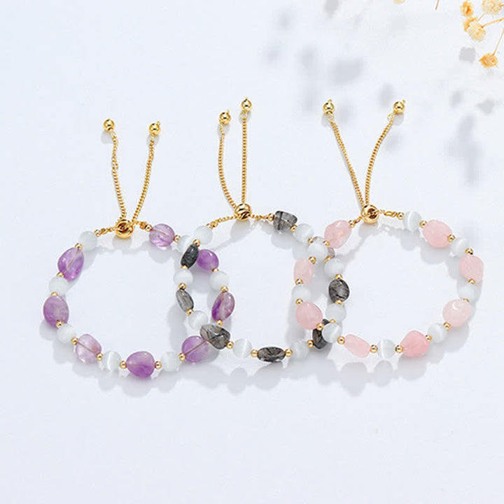 Buddha Stones Amethyst Pink Crystal Black Rutilated Quartz Spiritual Awareness Bracelet - image 9