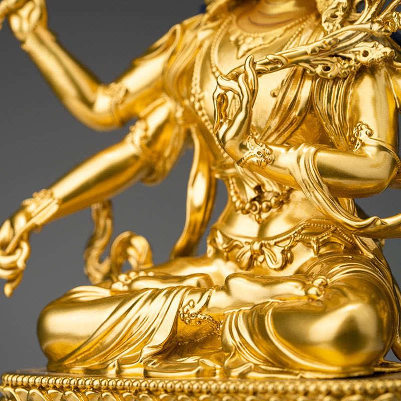 Four-armed Manjusri Bodhisattva Gold Figurine Compassion Serenity Copper Statue Home Decoration - image 2
