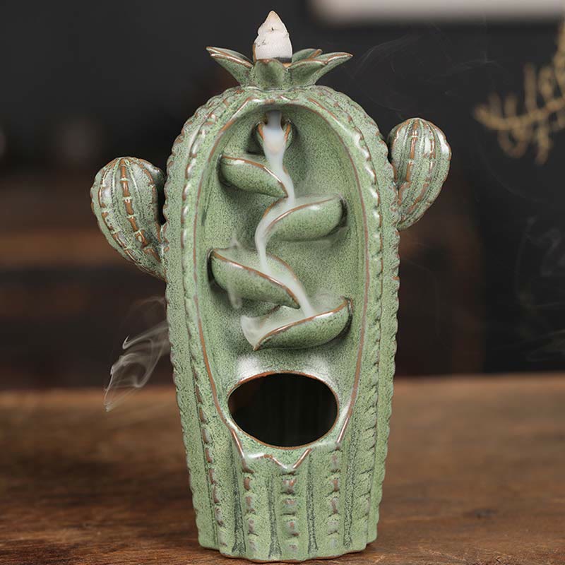 Cactus Ceramic Healing Backflow Smoke Fountain Incense Burner - Cactus-Green 12.5*6.5*17cm - image 8