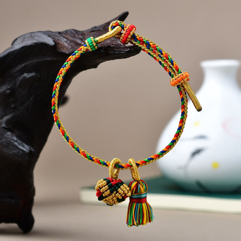 Buddha Stones Colorful Rope Luck Handmade Zongzi Golden Ball Charm Bracelet - image 15
