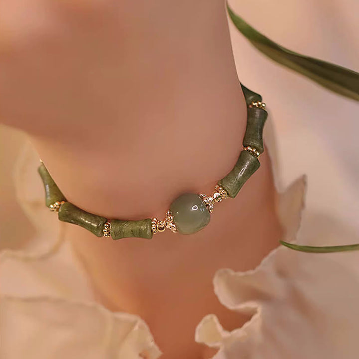 Buddha Stones 14K Copper Plated Peridot Hetian Jade Bamboo Pattern Luck Bracelet - image 3