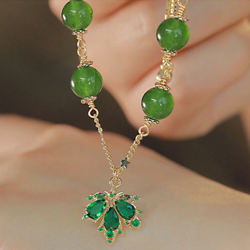 Buddha Stones 14k Gold Plated Green Chalcedony Maple Leaf Courage Strength Bracelet - image 10