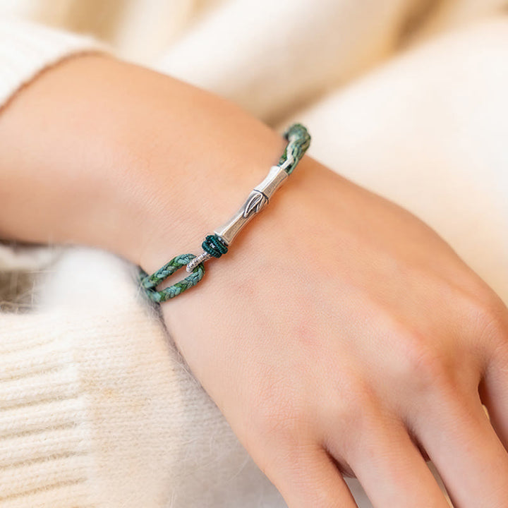 Buddha Stones 925 Sterling Silver Bamboo Reincarnation Knot Luck Protection String Bracelet - image 4
