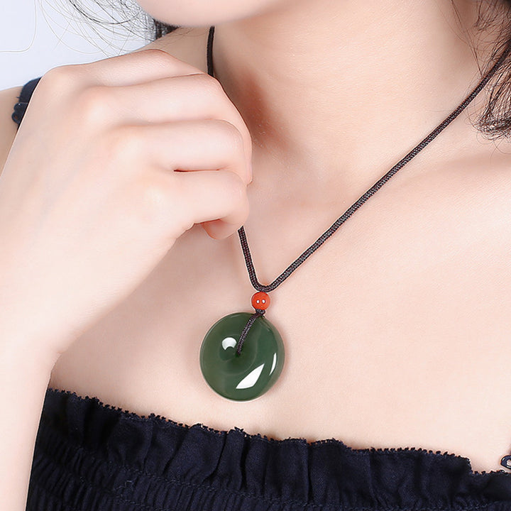 Buddha Stones Natural Round Jade Peace Buckle Prosperity Necklace String Pendant - image 3