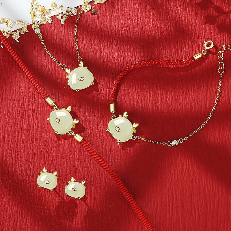 Buddha Stones 925 Sterling Silver Year of the Dragon Natural Hetian Jade Red Agate Cute Dragon Protection Success Bracelet Necklace Pendant Earrings - image 1