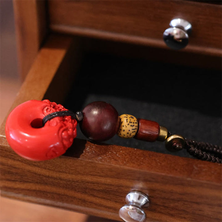 Buddha Stones Natural Cinnabar PiXiu Peace Buckle Blessing Car Key Chain - image 2