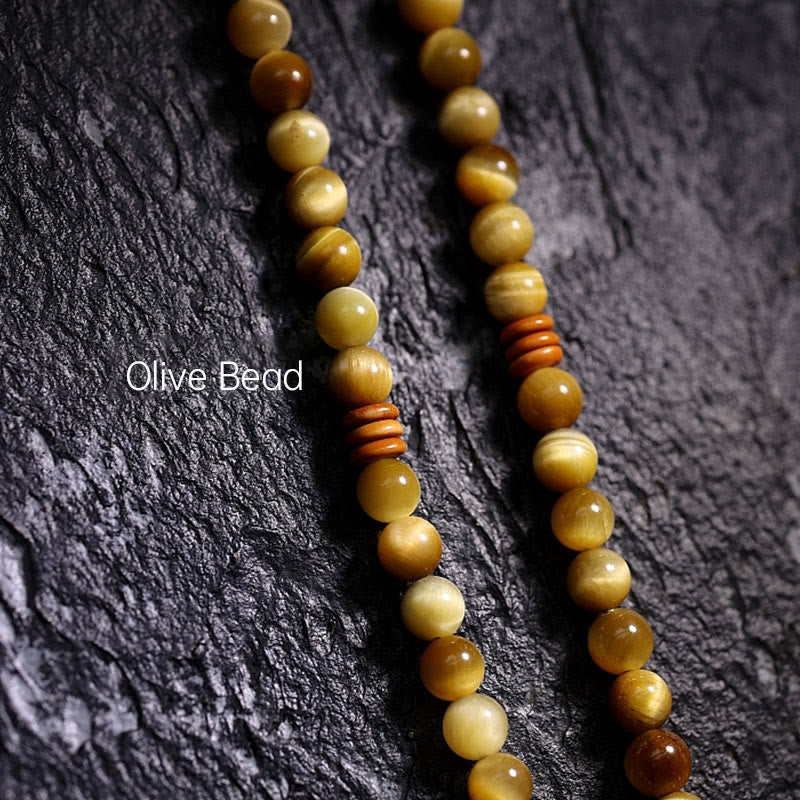 Buddha Stones 108 Mala Beads Natural Tiger Eye Copper Dorje Protection Tassel Bracelet - image 15