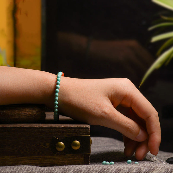 Buddha Stones Turquoise Red Agate Bead Protection Bracelet - 2.8mm(Wrist Circumference 14-15cm) - image 7