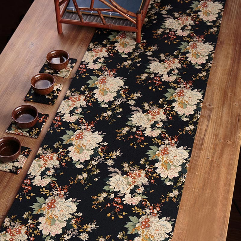 Buddha Stones Vintage Peony Flower Blossom Bamboo Cup Mat Pad Tea Cup Coaster Kung Fu Tea Mat - image 6