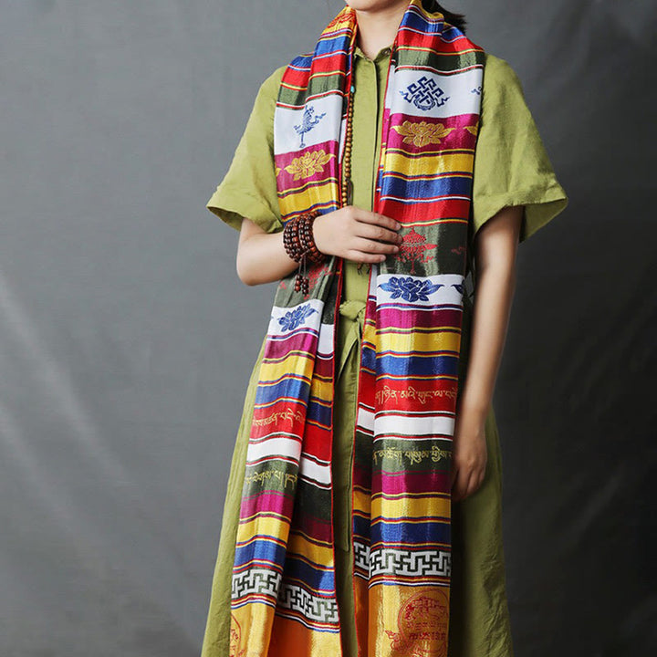 Tibetan Lucky Blessing Multicolored Lotus Mantra Jacquard Khata Decoration - image 9