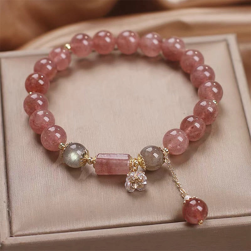 Buddha Stones Natural Strawberry Quartz Zircon Flower Positive Charm Bracelet - image 2
