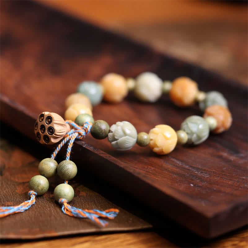 Buddha Stones Bodhi Seed Lotus Green Sandalwood Wisdom Harmony Bracelet - image 1