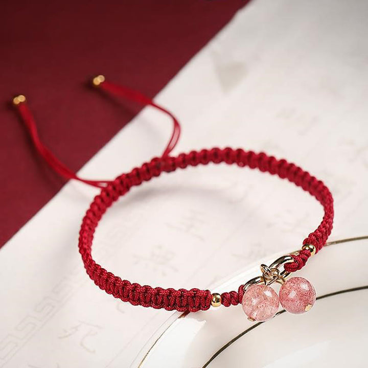 Buddha Stones Natural Strawberry Quartz Amethyst Green Phantom Bead Positive Bracelet - image 4