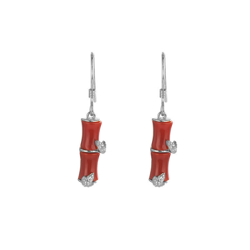 Buddha Stones 925 Sterling Silver Hetian Jade Chrysoberyl Cat Eye Red Agate Bamboo Luck Drop Earrings - Silver - Red Agate(Confidence♥Calm) - image 14