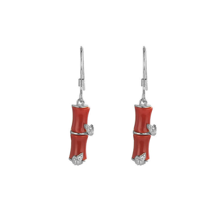 Buddha Stones 925 Sterling Silver Hetian Jade Chrysoberyl Cat Eye Red Agate Bamboo Luck Drop Earrings - Silver - Red Agate(Confidence♥Calm) - image 14