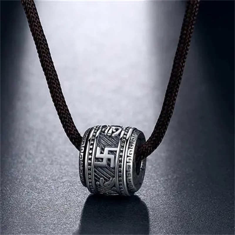 Buddha Stones Tibet Om Mani Padme Hum Protection Necklace Pendant - Silver - String Rope - image 4