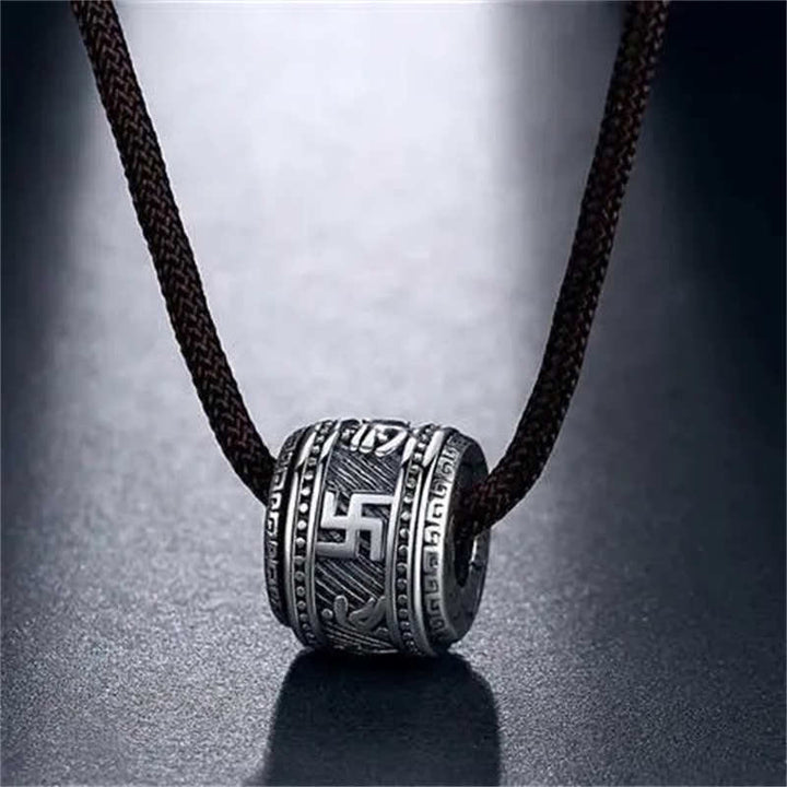 Buddha Stones Tibet Om Mani Padme Hum Protection Necklace Pendant - Silver - String Rope - image 4