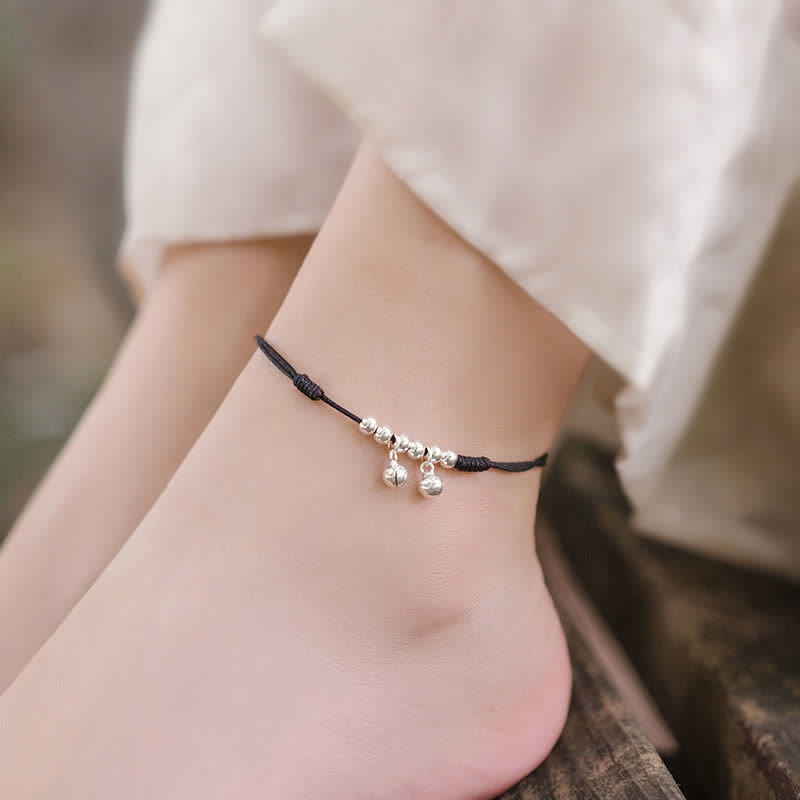 Buddha Stones 925 Sterling Silver Red String Braid Bell Charm Anklet - image 16