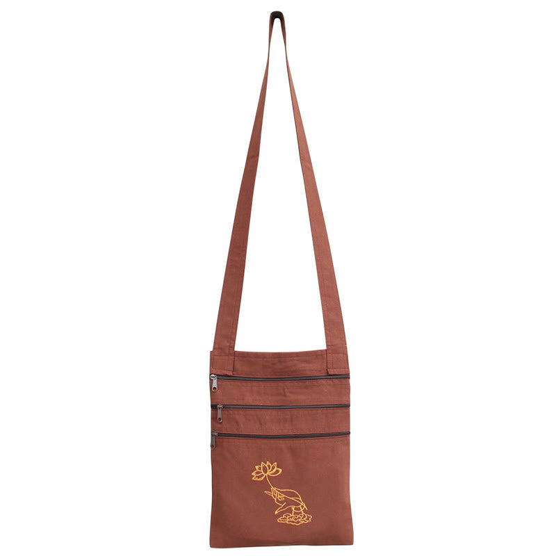 Spiritual Mind Practice Lotus Embroidered Cotton Shoulder Bag Crossbody Bag - Brown Lotus Flower Spiritual Practice Bag - image 3