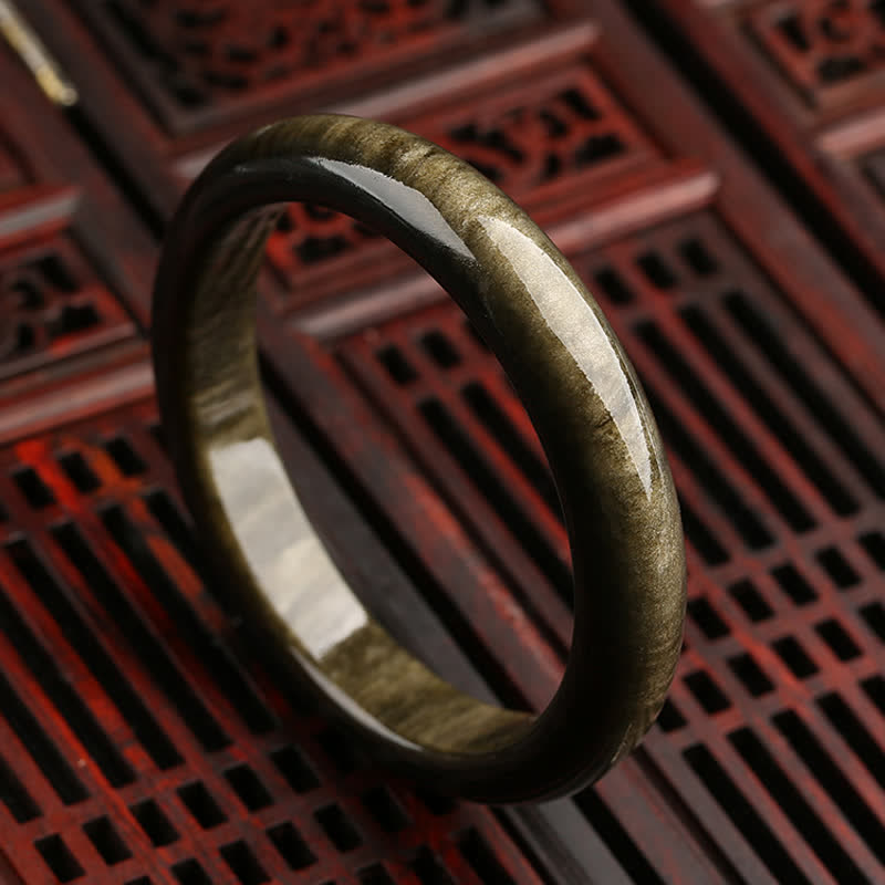 Buddha Stones Gold Sheen Obsidian Silver Sheen Obsidian Protection Bracelet Bangle - Gold Sheen Obsidian - 62mm - image 0