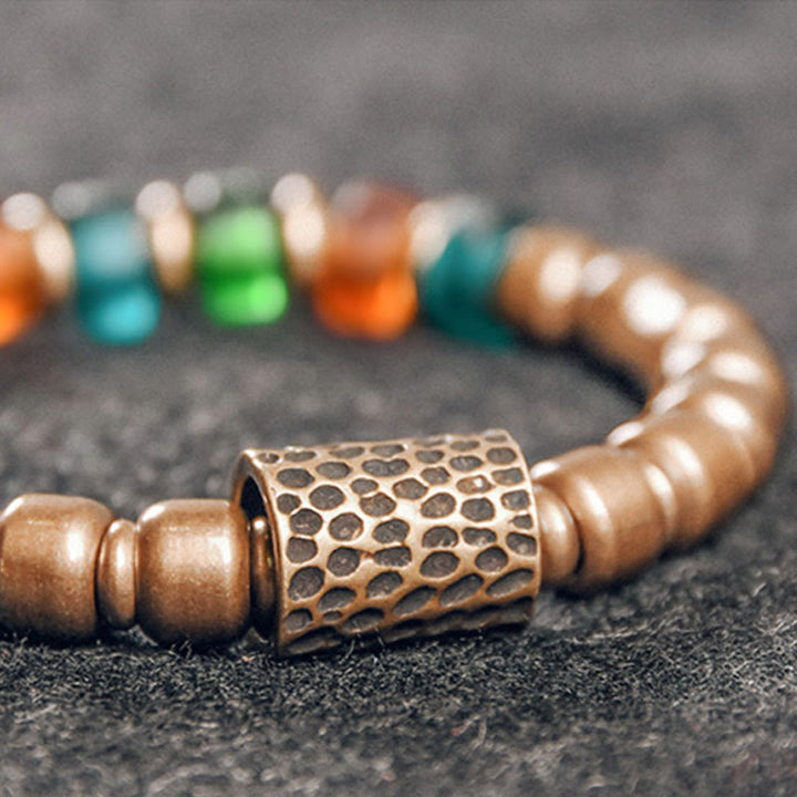 Buddha Stones Tibetan Colorful Glass Beads Copper Wealth Bracelet - image 11