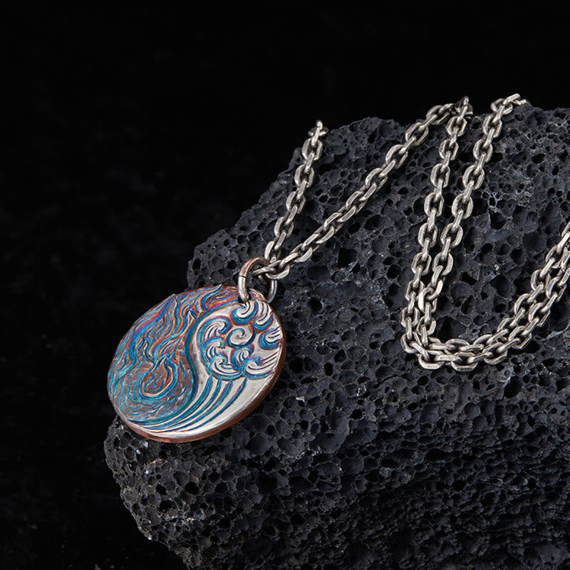 Buddha Stones 990 Sterling Silver Yin Yang Water and Fire Balance Necklace Pendant - image 2