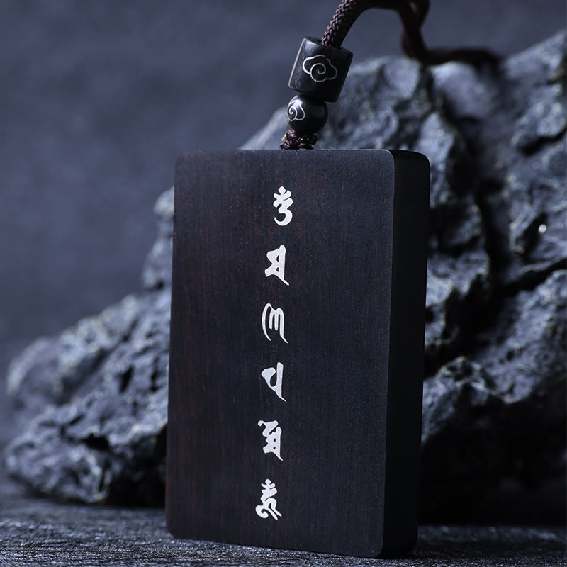 Buddha Stones 999 Sterling Silver Small Leaf Red Sandalwood Ebony Wood Om Mani Padme Hum Inlaid Protection Necklace Pendant - Ebony Wood 4*6*1cm - image 13