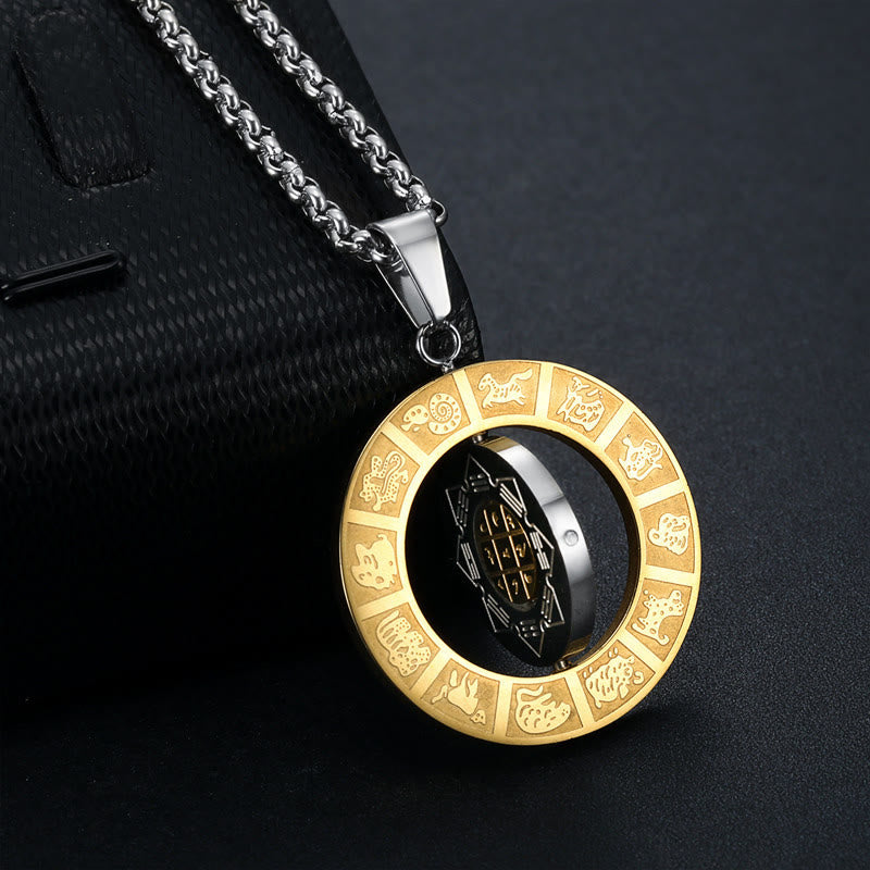 Buddha Stones Chinese Zodiac Nine Palaces Eight Diagrams Bagua Amulet Harmony Necklace Rotatable Pendant - image 1