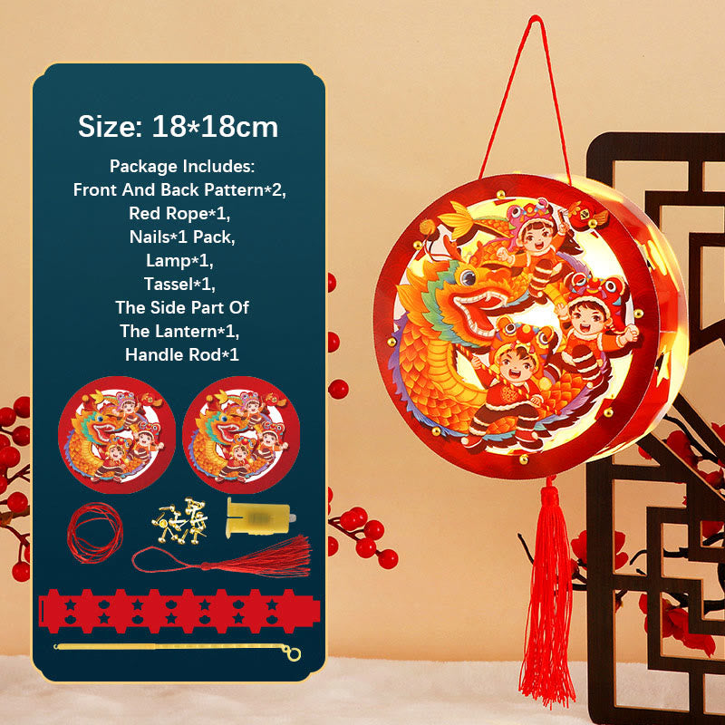 Buddha Stones DIY Good Luck Cute Rabbit Paper Lantern Lamp Mid-Autumn Festival Lantern Decoration - Round Dancing Dragon Lantern - image 15