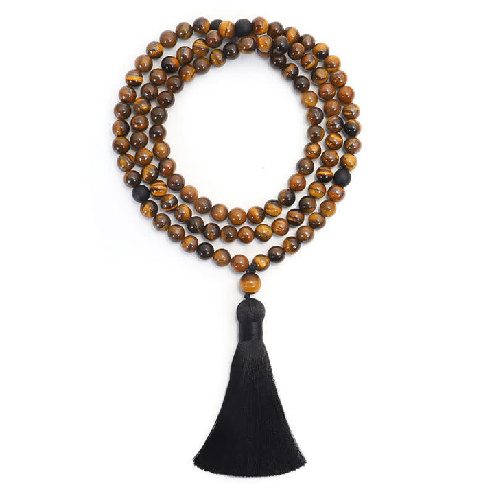 Buddha Stones 108 Beads Mala Tiger Eye Protection Tassel Bracelet - Necklace - image 6
