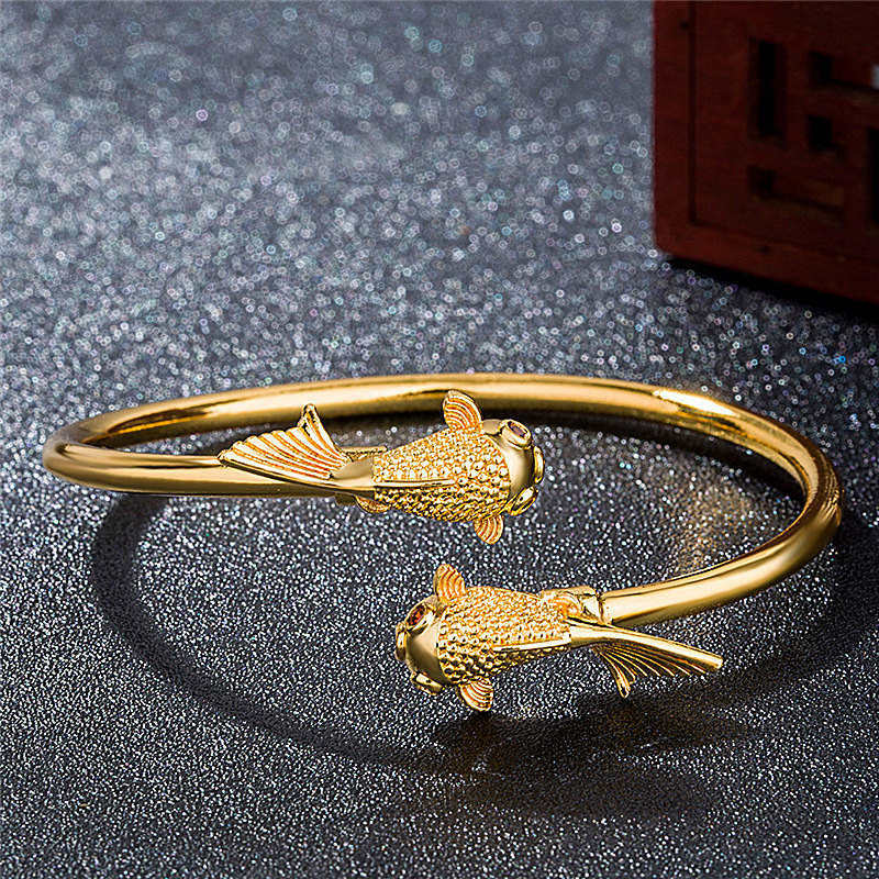 Buddha Stones Double Koi Fish Copper Prosperity Wealth Bracelet - image 2