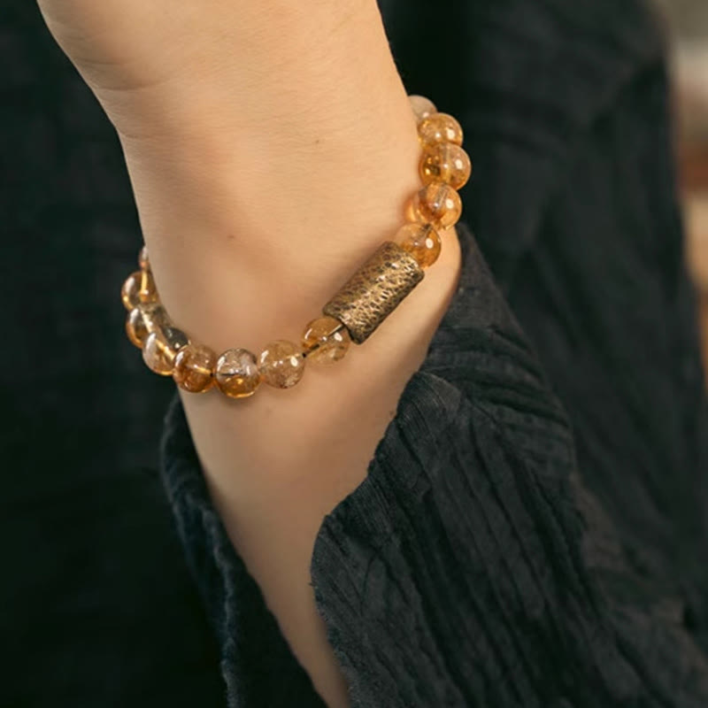 Buddha Stones Natural Citrine Crystal Brass Bead Protection Bracelet - image 8
