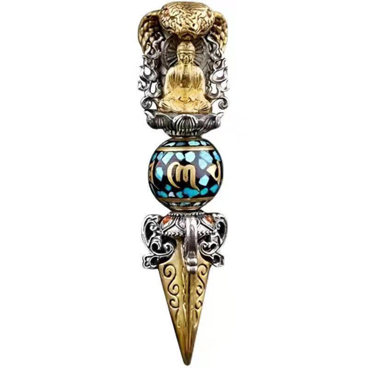 Buddha Stones Tibetan Om Mani Padme Hum Buddha Wealth Rotation Necklace Vajra Pendant - image 4