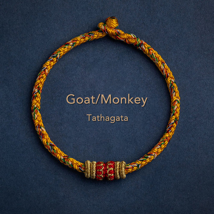 Buddha Stones Tibet Handmade Chinese Zodiac Natal Buddha Luck Strength Braided String Bracelet - Goat/Monkey-Tathagata - 17-19cm - image 20