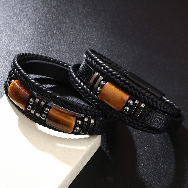 Buddha Stones Tiger Eye Power Magnetic Buckle Multilayered Leather Bracelet - image 1