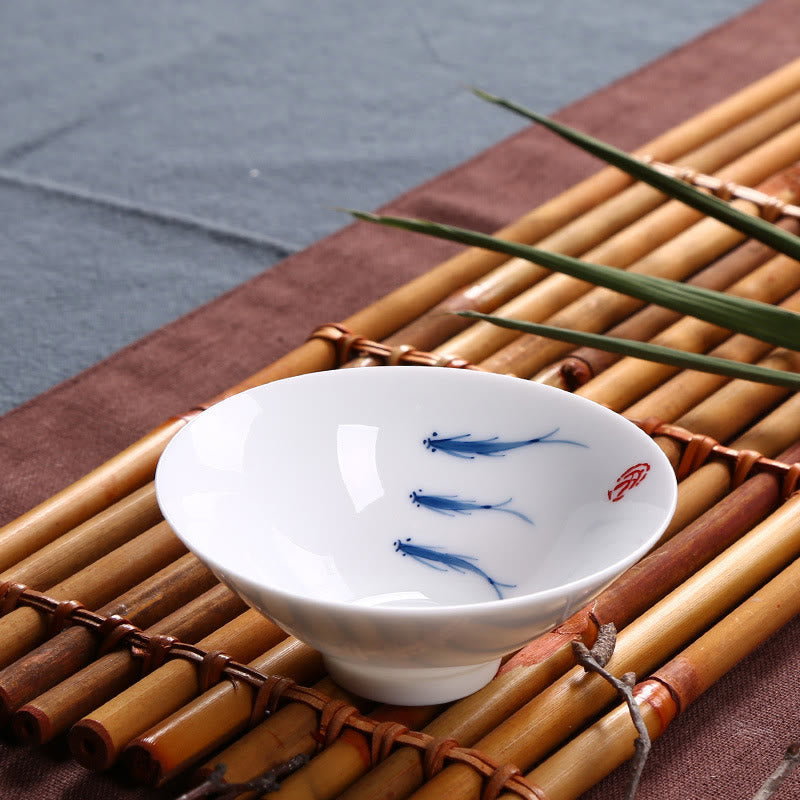 Buddha Stones Jingdezhen Blue and White Porcelain Koi Fish Ceramic Teacup Kung Fu Tea Cups - Three Koi Fish 8.5cm*3.5cm*60ml - image 4