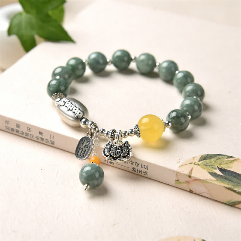 Buddha Stones 925 Sterling Silver Cyan Jade Amber Success Bracelet - image 3