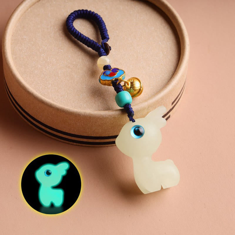 Buddha Stones Mini Cute Deer Glowstone Luminous Lucky Deer Energy Key Chain Phone Car Hanging Decoration - Luminous Deer Key Chain - image 0