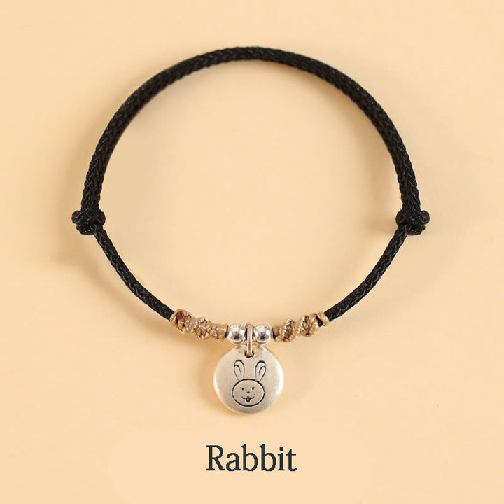 Buddha Stones Handmade 999 Sterling Silver Year of the Dragon Cute Chinese Zodiac Luck Braided Bracelet - Black Rope - Rabbit(Wrist Circumference 14-17cm) - image 28