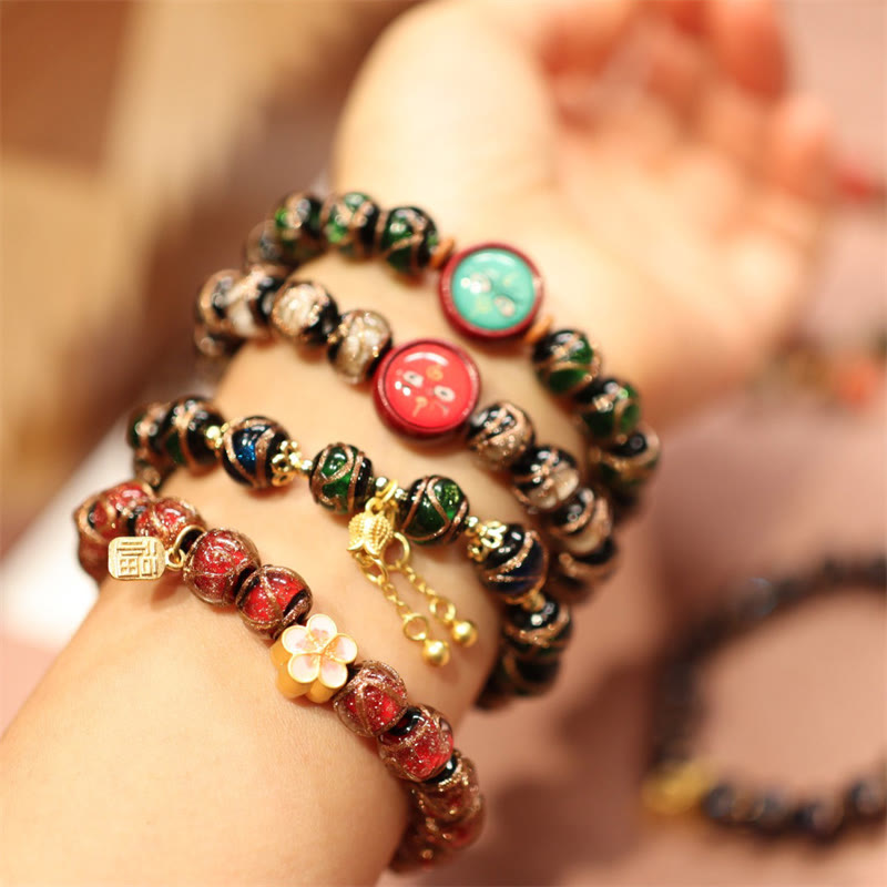 Buddha Stones Tibetan Gold Swallowing Beast Family Five God Of Wealth Thangka Fortune Bead Bracelet - image 1