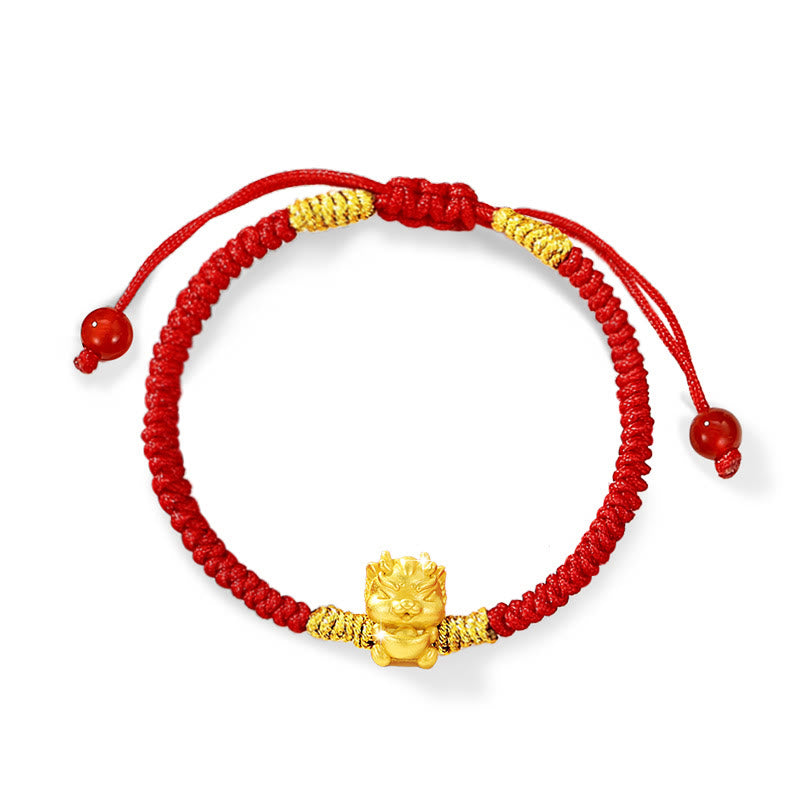 Buddha Stones 999 Sterling Silver Year of the Dragon Copper Coin Fortune Dragon Fu Character Luck Handcrafted Red String Braided Bracelet - Lucky Gold Ingots Dragon(Wrist Circumference 14-21cm) - image 15